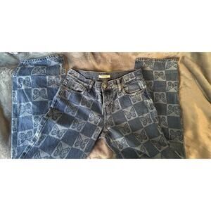 Pacsun Size 25 Low Rise Butterfly Checkered Jeans. Button-Straight Leg Open